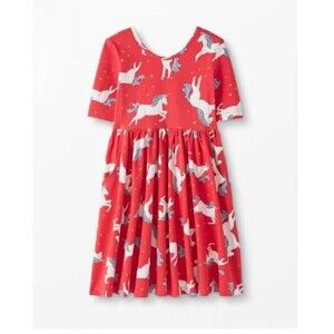Hanna Andersson Girls unicorn all over print Skater dress with Pockets size 4.